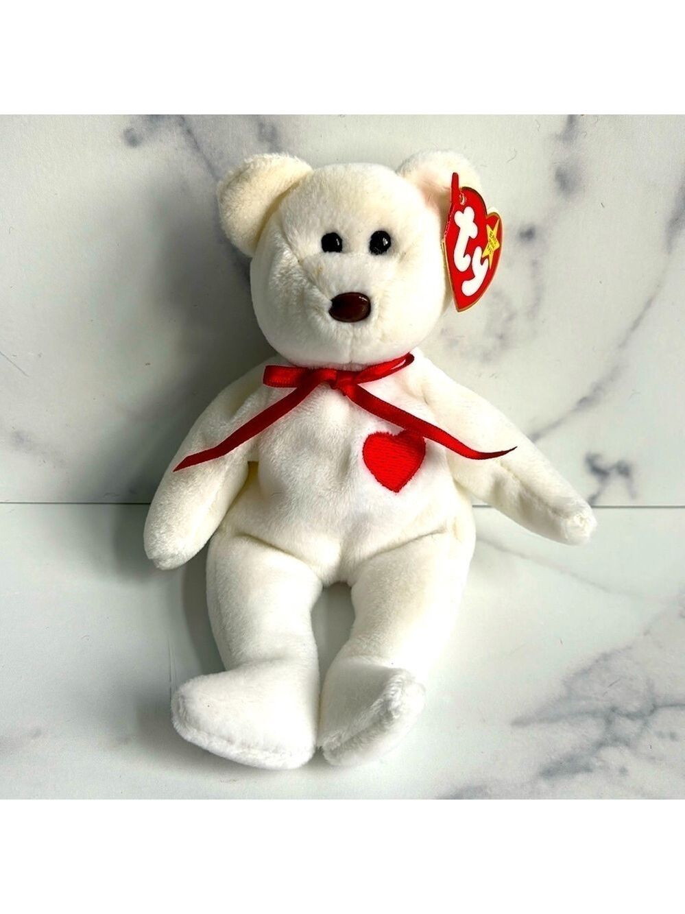 TY Beanie Babies Valentino The White Bear 1994 Rare with Tag Errors